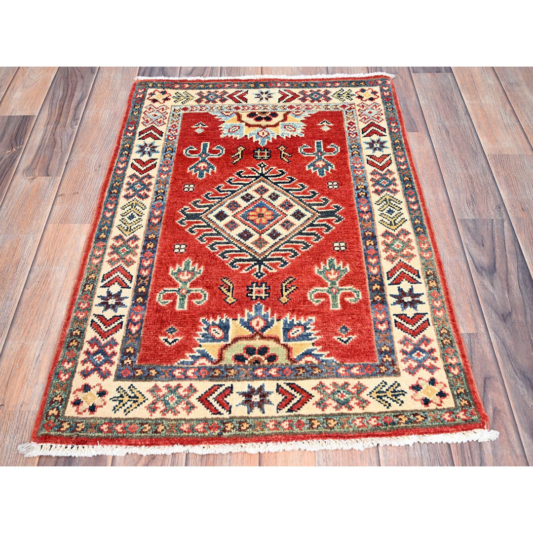 2'0" x 2'10" New Hand Knotted Red Cotton Rectangle Oriental Rug - MOA10286230