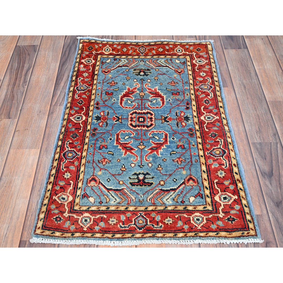 1'9" x 2'9" New Hand Knotted Blue Cotton Rectangle Oriental Rug - MOA10286370