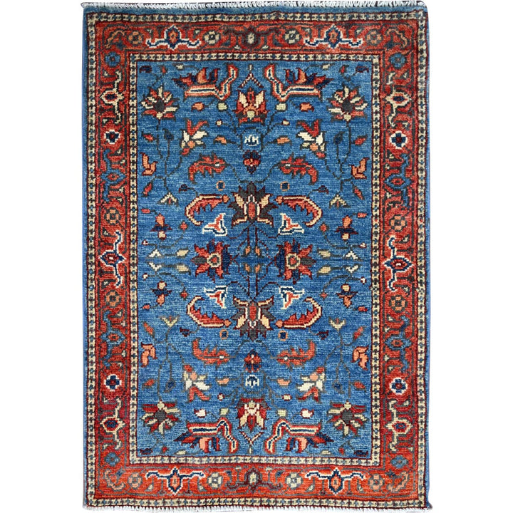 2'0" x 2'10" New Hand Knotted Blue Cotton Rectangle Oriental Rug - MOA10286371