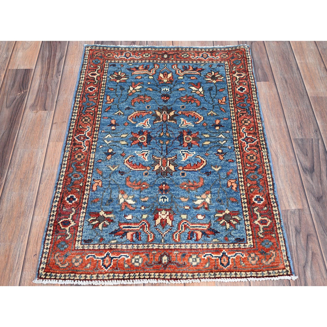 2'0" x 2'10" New Hand Knotted Blue Cotton Rectangle Oriental Rug - MOA10286371