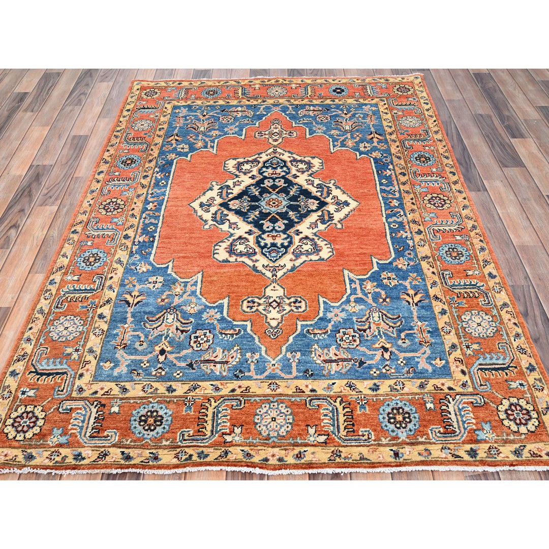 4'9" x 6'6" New Hand Knotted Orange Wool Rectangle Oriental Rug - MOA10286384