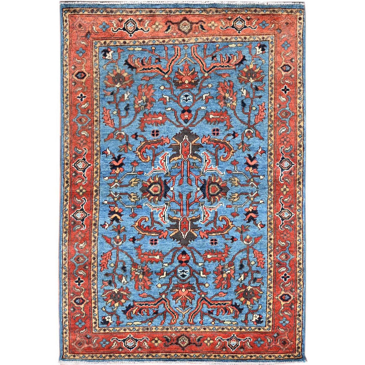 3'1" x 4'8" New Hand Knotted Blue Wool Rectangle Oriental Rug - MOA10286388