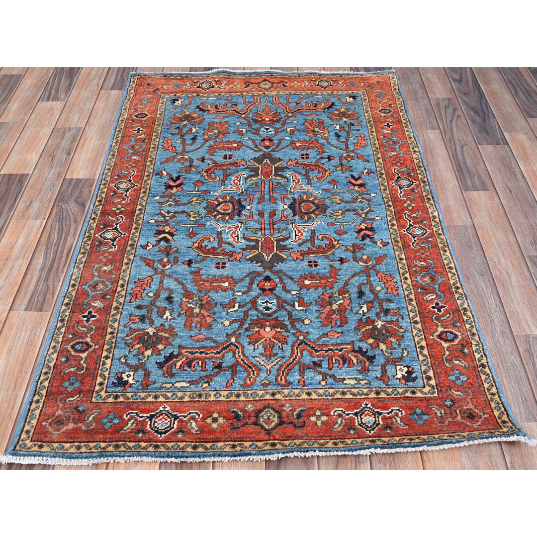 3'1" x 4'8" New Hand Knotted Blue Wool Rectangle Oriental Rug - MOA10286388