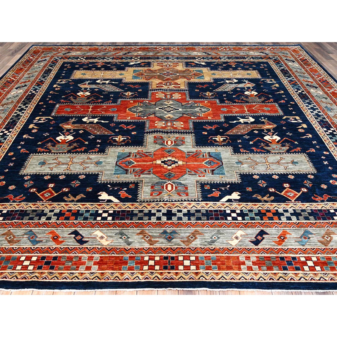 11'5" x 11'9" New Hand Knotted Blue Wool Square Oriental Rug - MOA10286409