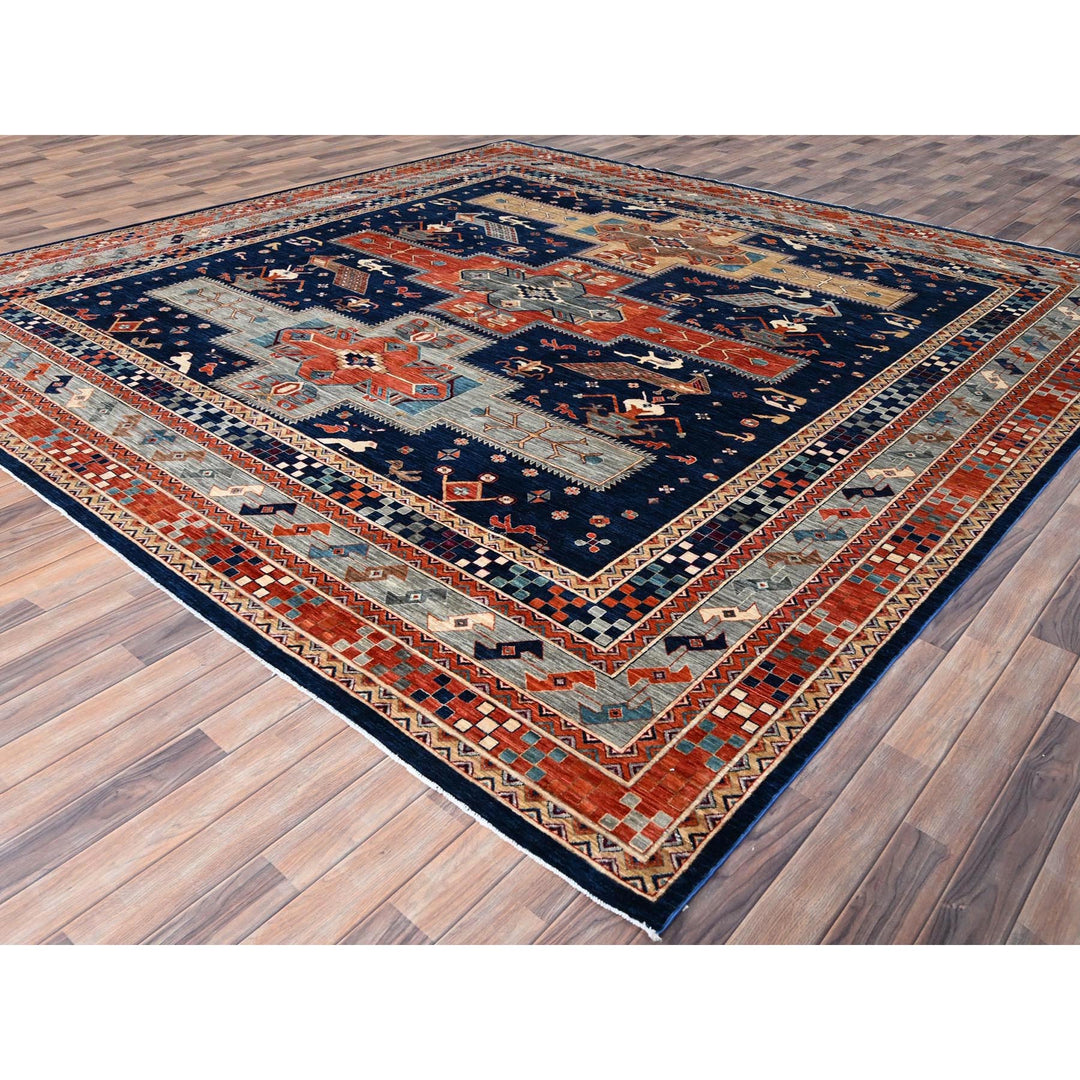 11'5" x 11'9" New Hand Knotted Blue Wool Square Oriental Rug - MOA10286409