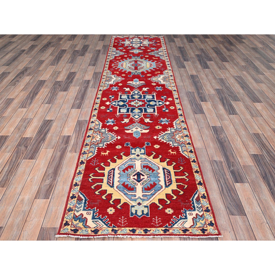 2'9" x 11'3" New Hand Knotted Red Wool Runner Oriental Rug - MOA10286442