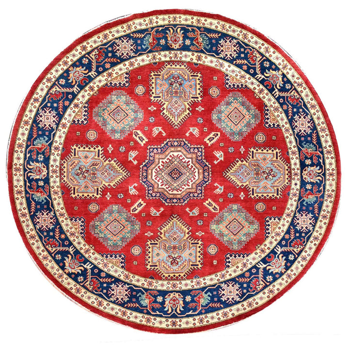 8'10" x 8'11" New Hand Knotted Red Wool Round Oriental Rug - MOA10286476