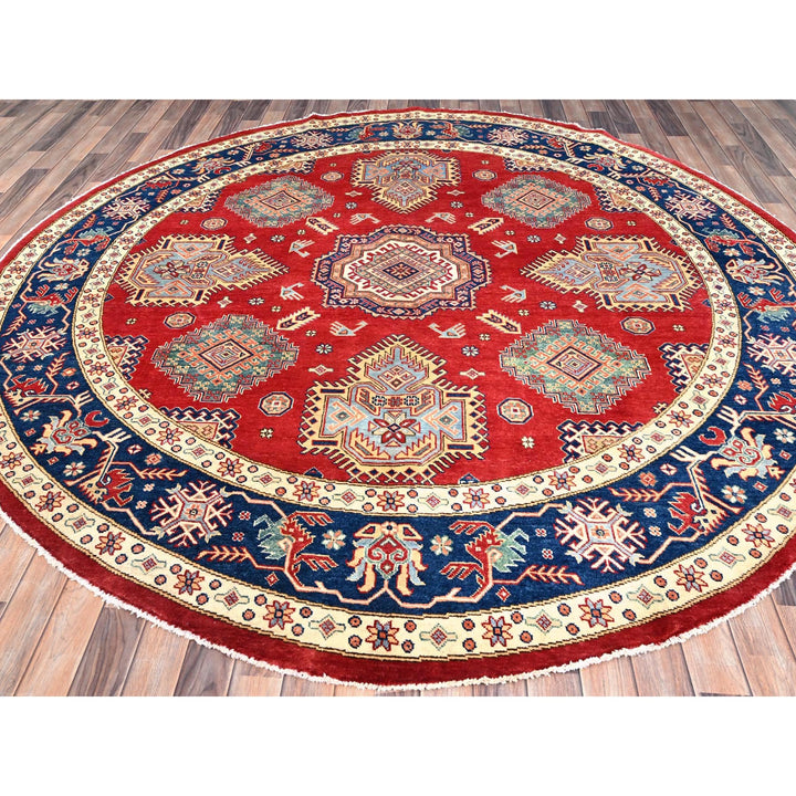 8'10" x 8'11" New Hand Knotted Red Wool Round Oriental Rug - MOA10286476