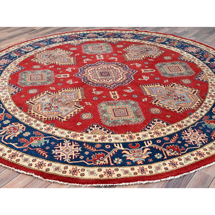 8'10" x 8'11" New Hand Knotted Red Wool Round Oriental Rug - MOA10286476