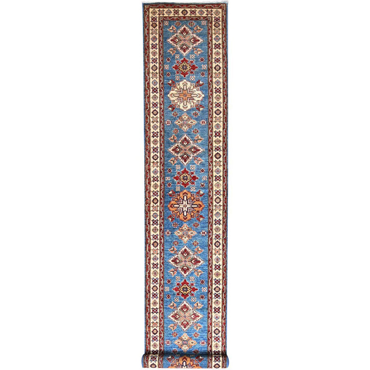 2'11" x 19'8" New Hand Knotted Blue Wool Runner Oriental Rug - MOA10286489