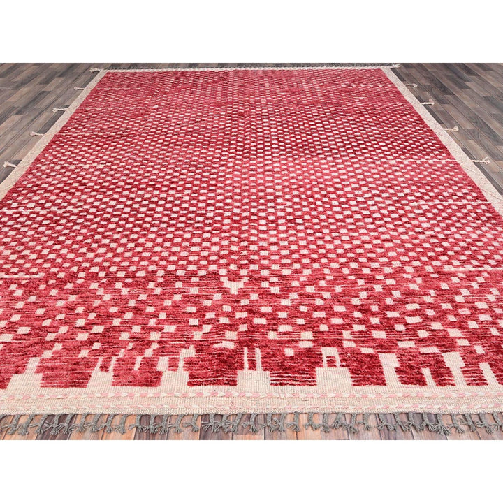 9'1" x 12'5" New Hand Knotted Red Wool Rectangle Oriental Rug - MOA10286500