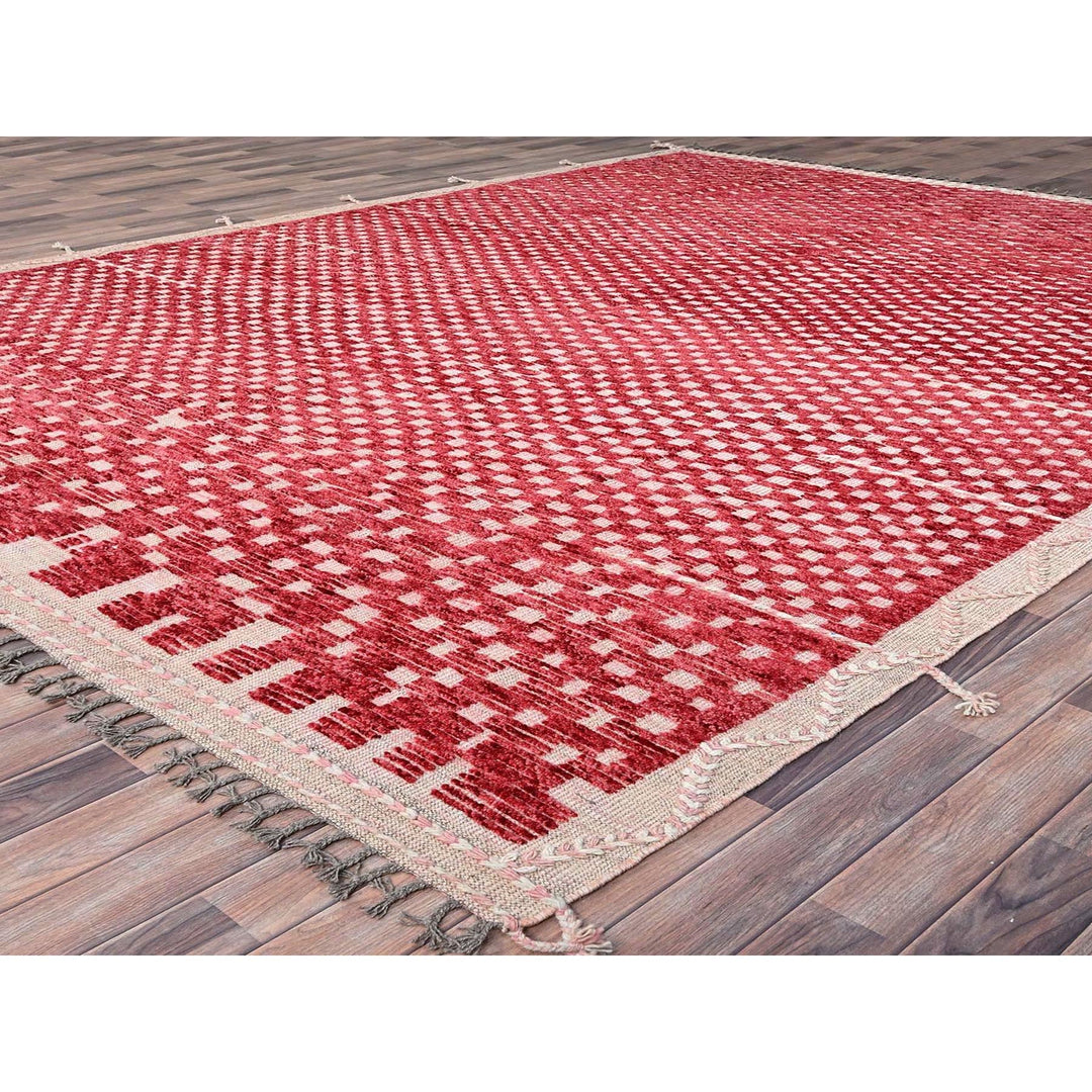 9'1" x 12'5" New Hand Knotted Red Wool Rectangle Oriental Rug - MOA10286500