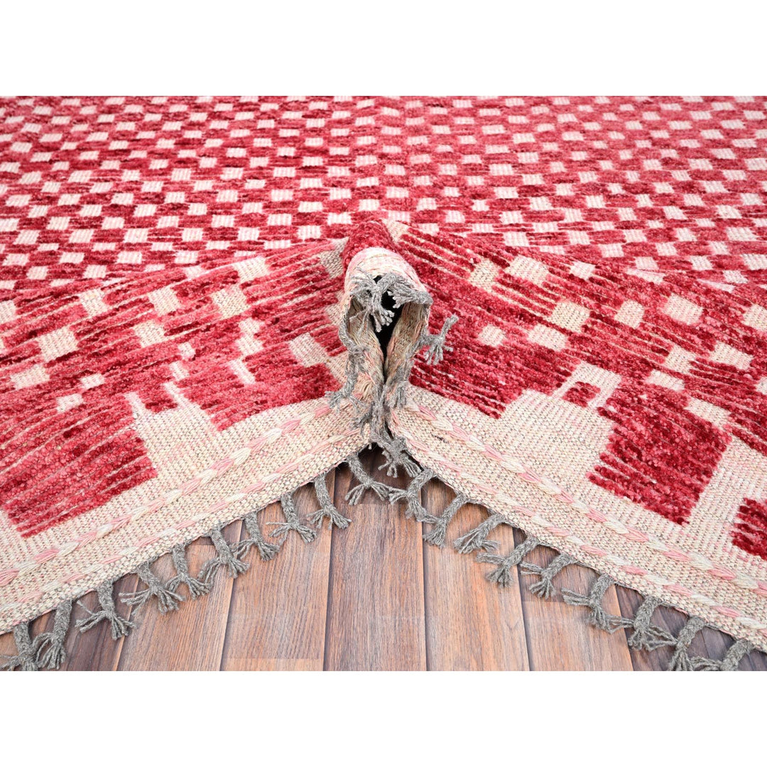 9'1" x 12'5" New Hand Knotted Red Wool Rectangle Oriental Rug - MOA10286500