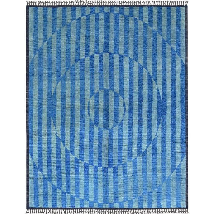 8'3" x 10'5" New Hand Knotted Blue Wool Rectangle Oriental Rug - MOA10286501