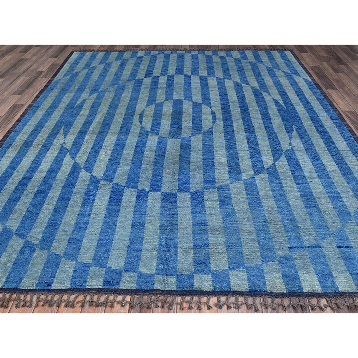 8'3" x 10'5" New Hand Knotted Blue Wool Rectangle Oriental Rug - MOA10286501