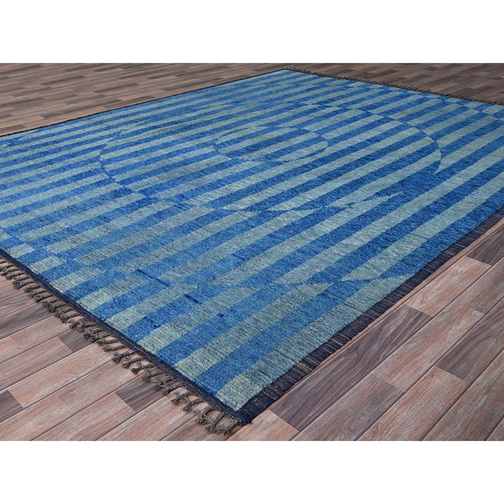 8'3" x 10'5" New Hand Knotted Blue Wool Rectangle Oriental Rug - MOA10286501