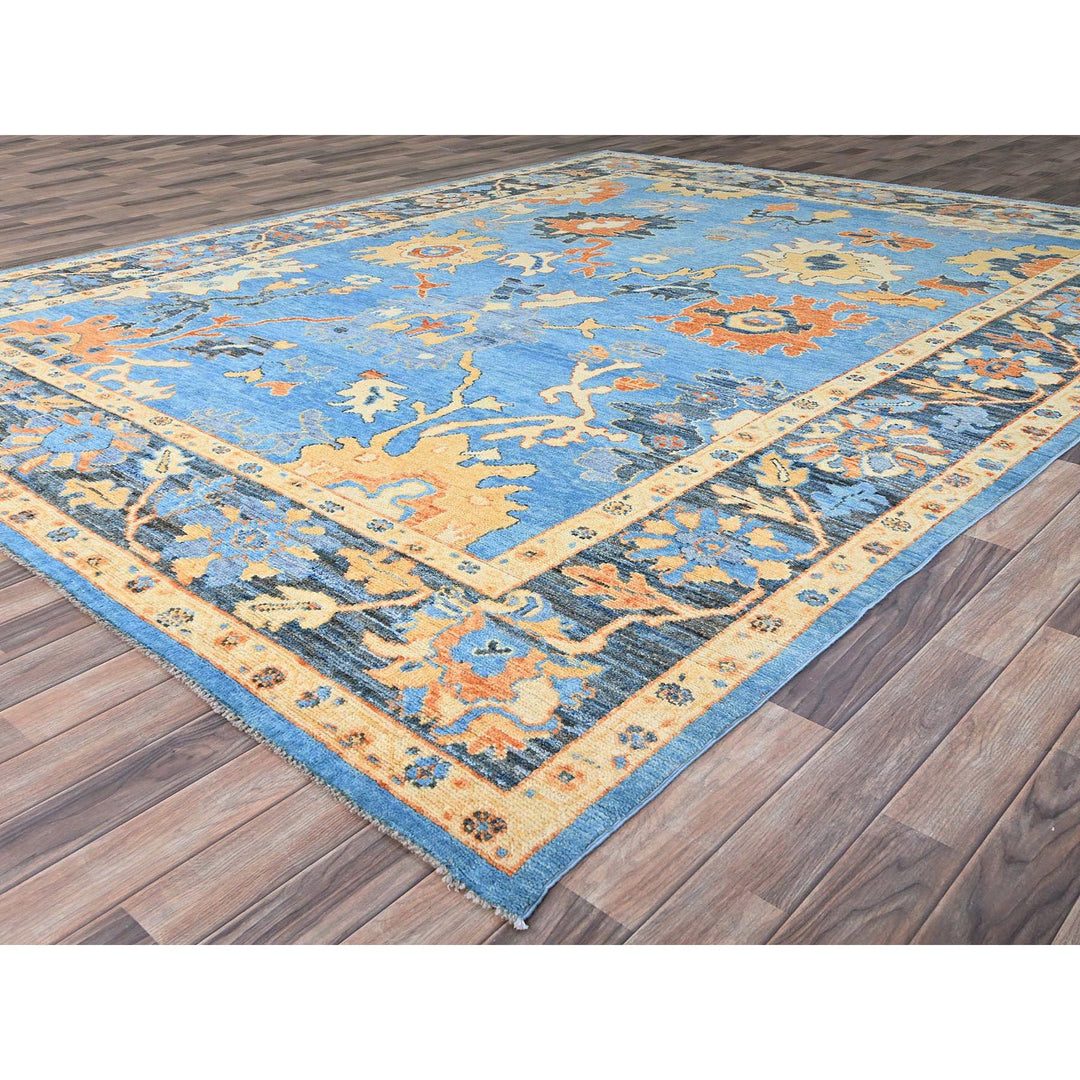 9'4" x 12'4" New Hand Knotted Blue Wool Rectangle Oriental Rug - MOA10286506