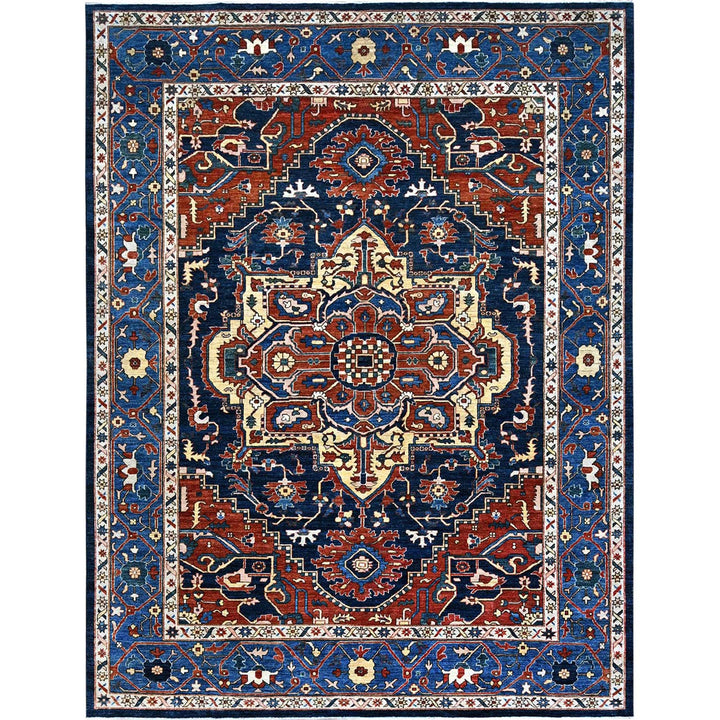 9'2" x 11'8" New Hand Knotted Blue Wool Rectangle Oriental Rug - MOA10286510