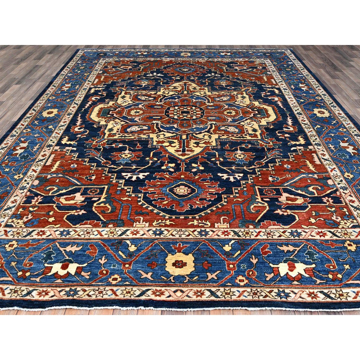 9'2" x 11'8" New Hand Knotted Blue Wool Rectangle Oriental Rug - MOA10286510