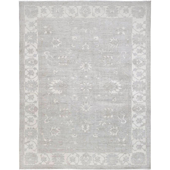 9'1" x 11'5" New Hand Knotted Grey Wool Rectangle Oriental Rug - MOA10286514