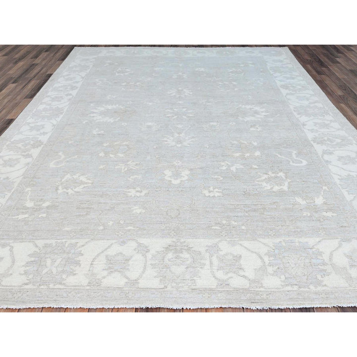 9'1" x 11'5" New Hand Knotted Grey Wool Rectangle Oriental Rug - MOA10286514