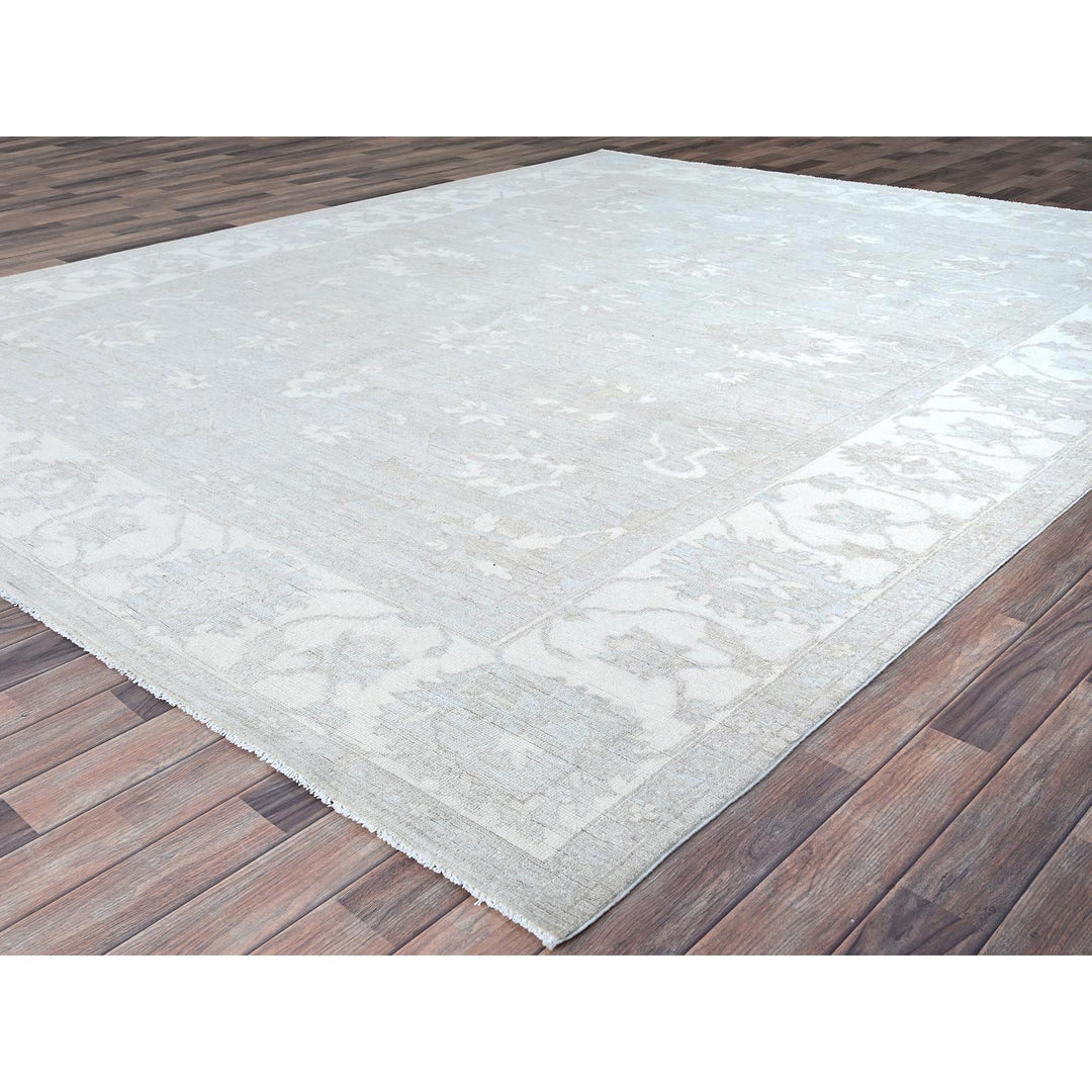 9'1" x 11'5" New Hand Knotted Grey Wool Rectangle Oriental Rug - MOA10286514