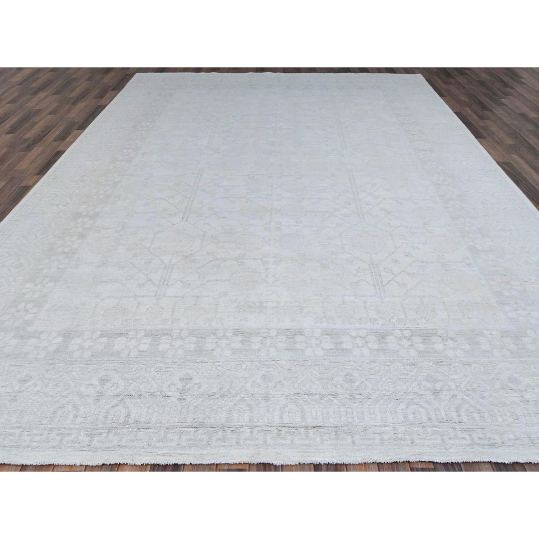 9'11" x 13'10" New Hand Knotted Ivory Wool Rectangle Oriental Rug - MOA10286515