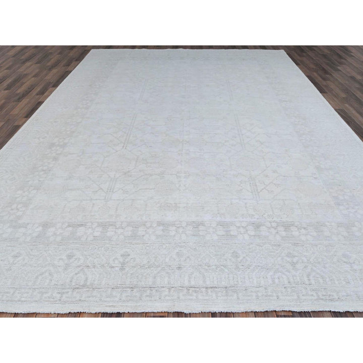 9'11" x 13'10" New Hand Knotted Ivory Wool Rectangle Oriental Rug - MOA10286515