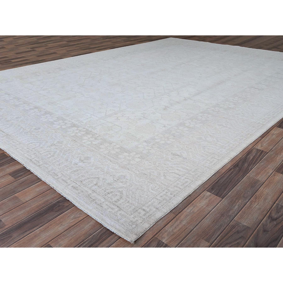 9'11" x 13'10" New Hand Knotted Ivory Wool Rectangle Oriental Rug - MOA10286515