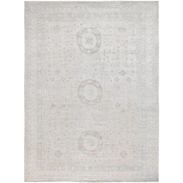 9'10" x 13'10" New Hand Knotted Ivory Wool Rectangle Oriental Rug - MOA10286520