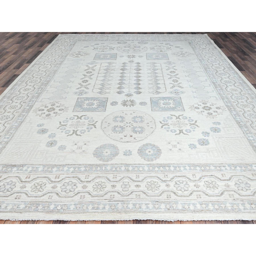 9'11" x 13'6" New Hand Knotted Ivory Wool Rectangle Oriental Rug - MOA10286521