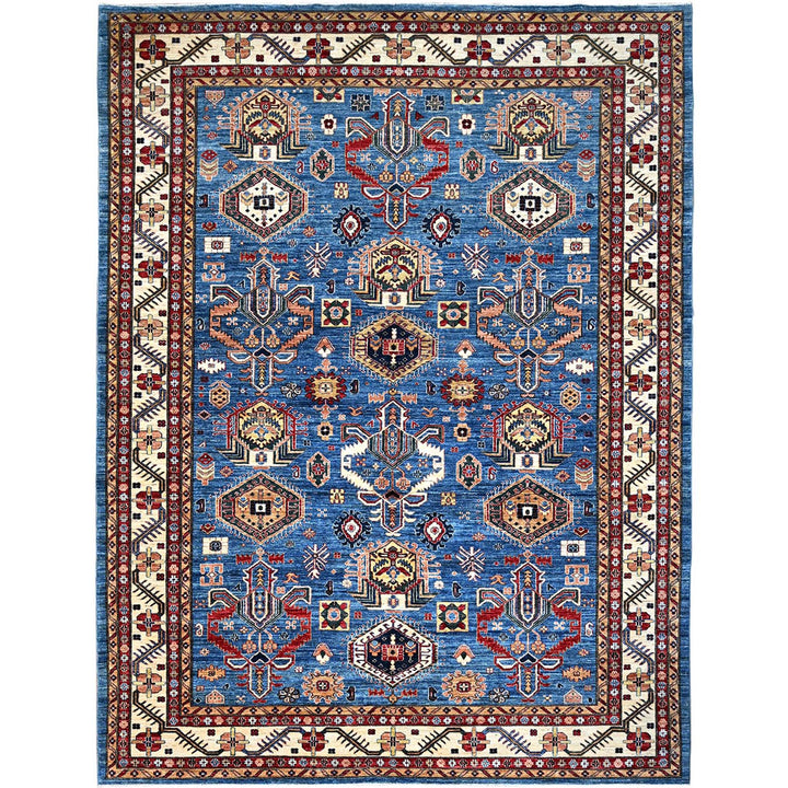 9'3" x 11'10" New Hand Knotted Blue Wool Rectangle Oriental Rug - MOA10286533