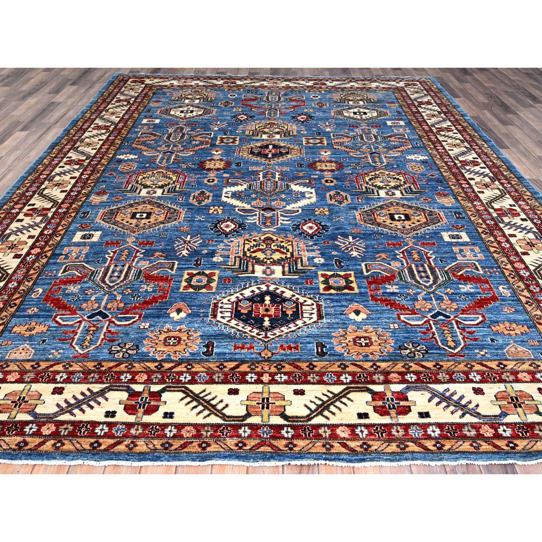 9'3" x 11'10" New Hand Knotted Blue Wool Rectangle Oriental Rug - MOA10286533