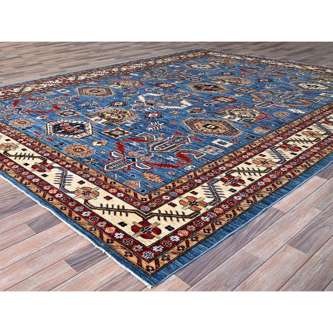 9'3" x 11'10" New Hand Knotted Blue Wool Rectangle Oriental Rug - MOA10286533