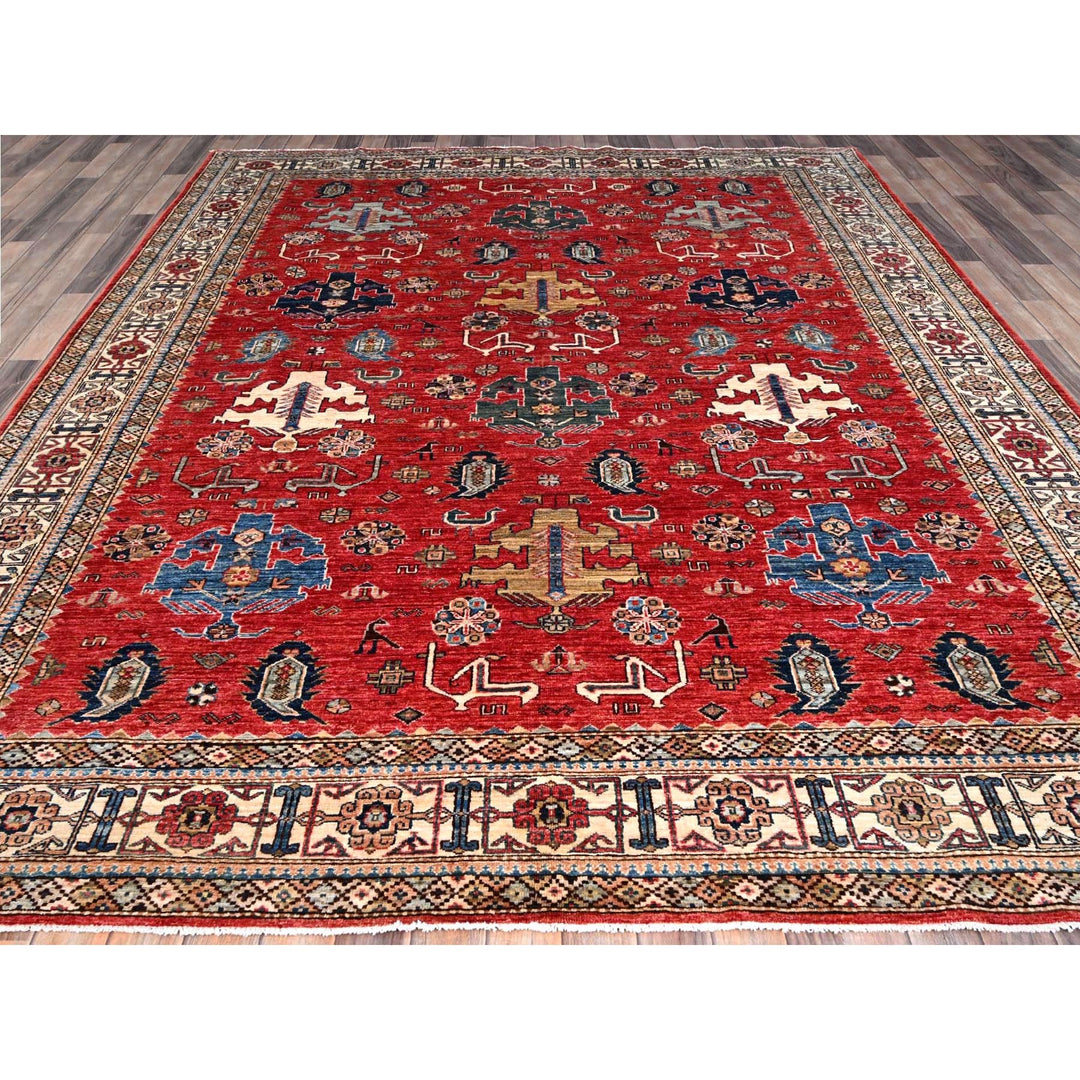 8'2" x 10'3" New Hand Knotted Red Wool Rectangle Oriental Rug - MOA10286543