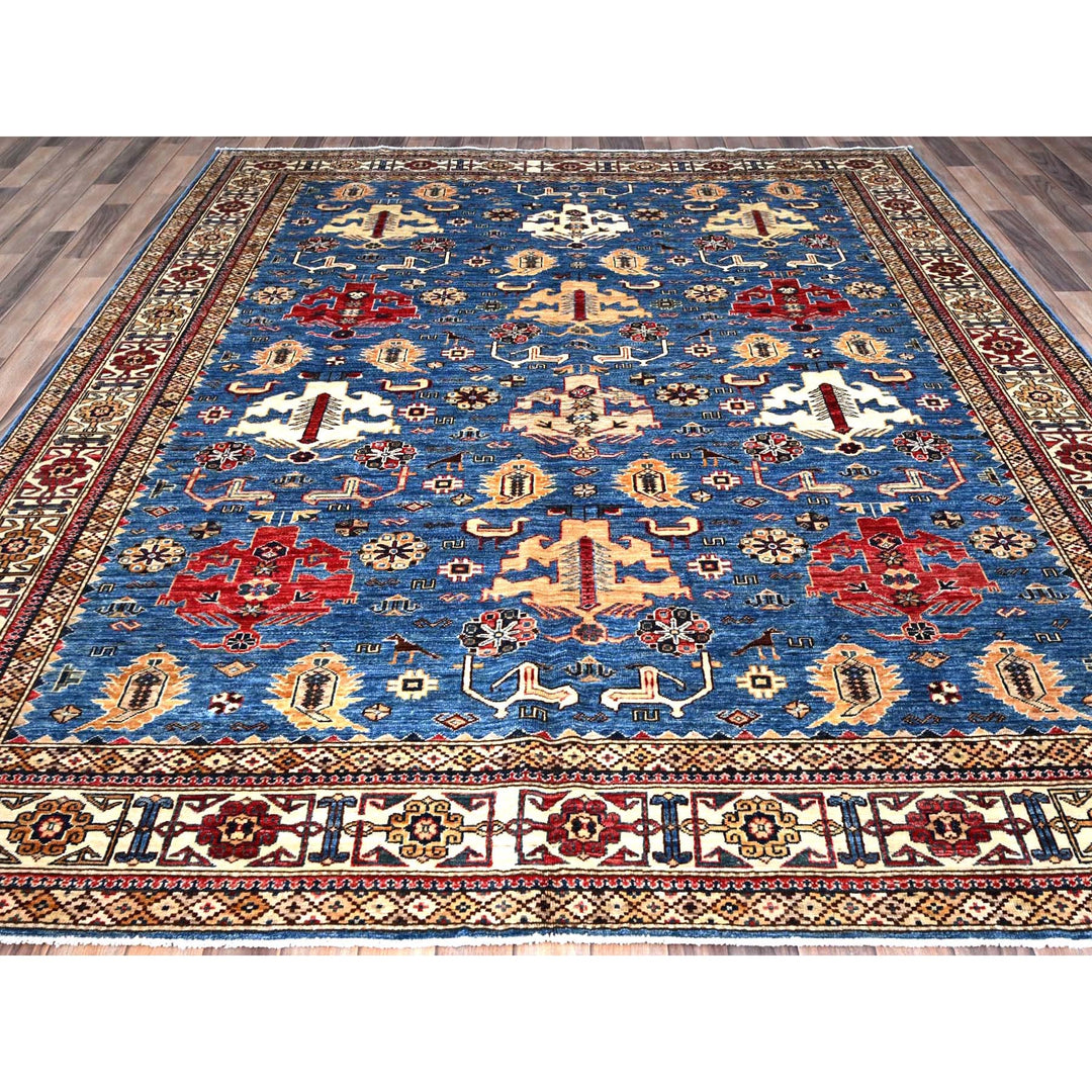 7'11" x 9'11" New Hand Knotted Blue Wool Rectangle Oriental Rug - MOA10286544