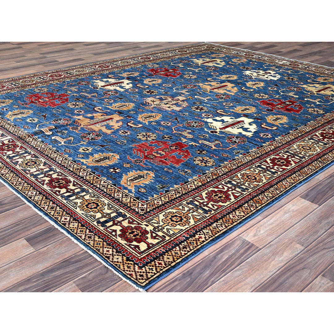 7'11" x 9'11" New Hand Knotted Blue Wool Rectangle Oriental Rug - MOA10286544