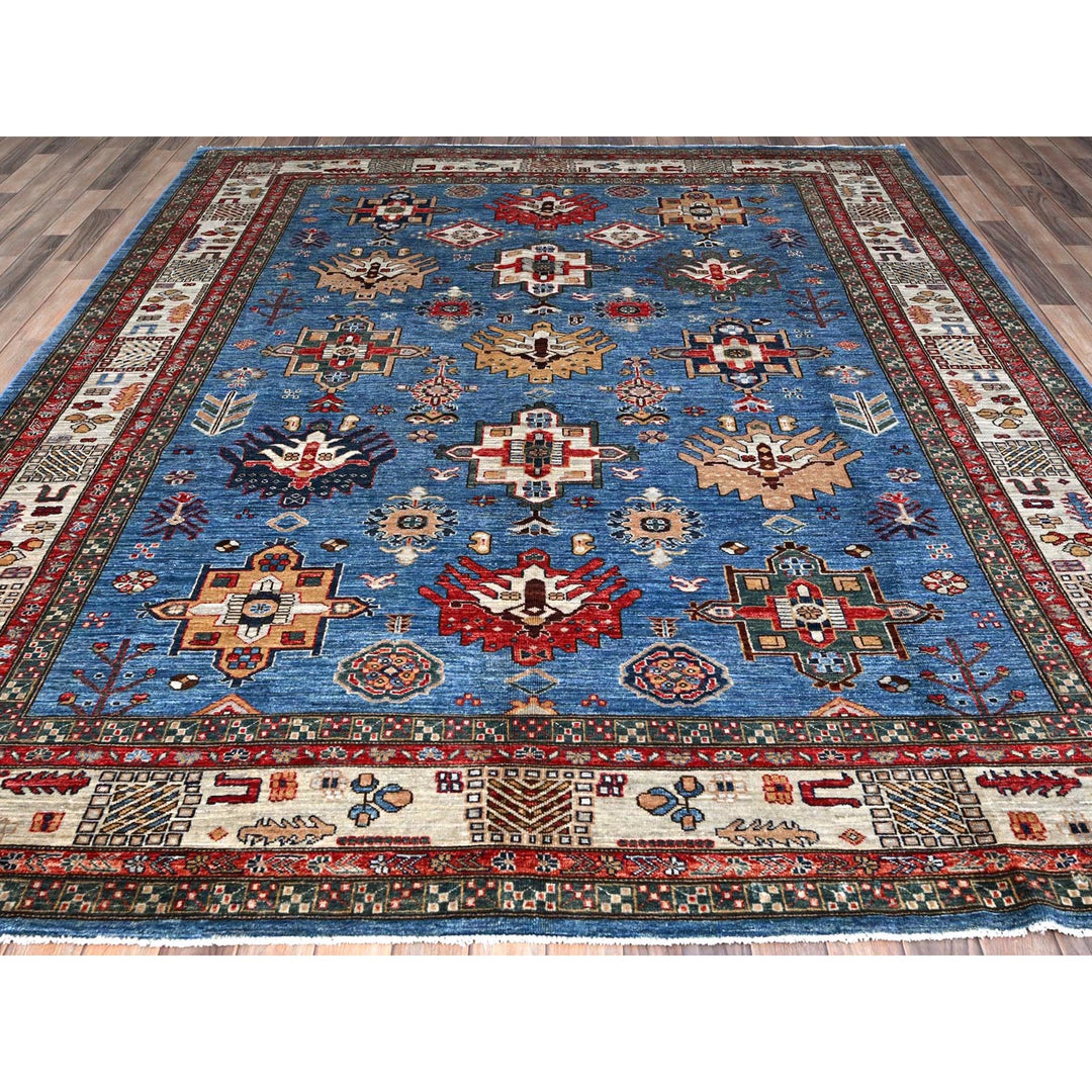 8'2" x 10'3" New Hand Knotted Blue Wool Rectangle Oriental Rug - MOA10286545