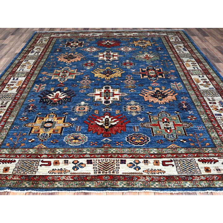 8'2" x 10'1" New Hand Knotted Blue Wool Rectangle Oriental Rug - MOA10286549