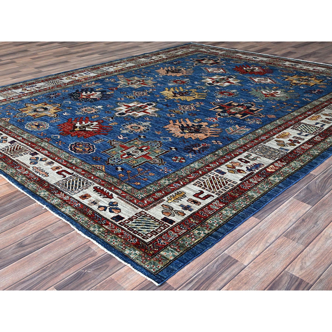 8'2" x 10'1" New Hand Knotted Blue Wool Rectangle Oriental Rug - MOA10286549