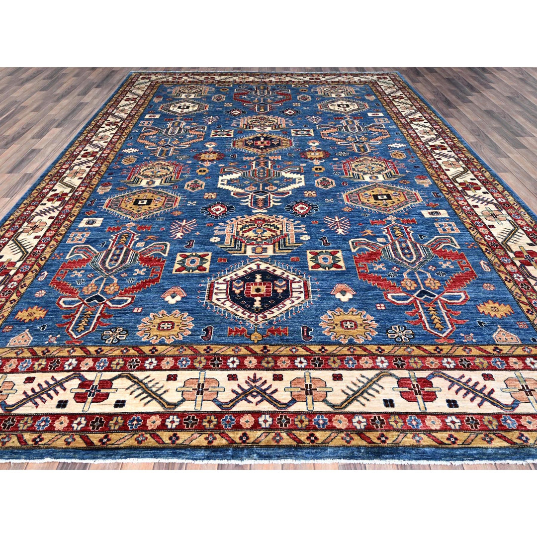 9'11" x 13'8" New Hand Knotted Blue Wool Rectangle Oriental Rug - MOA10286553