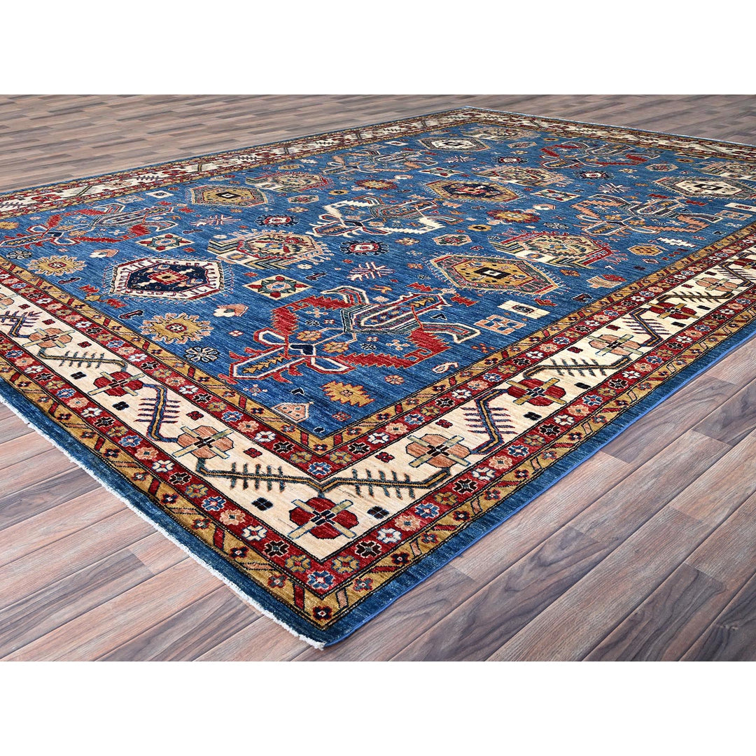 9'11" x 13'8" New Hand Knotted Blue Wool Rectangle Oriental Rug - MOA10286553