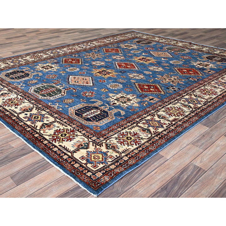 7'10" x 9'11" New Hand Knotted Blue Wool Rectangle Oriental Rug - MOA10286557