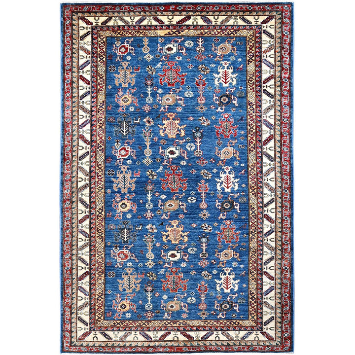 5'10" x 8'9" New Hand Knotted Blue Wool Rectangle Oriental Rug - MOA10286564