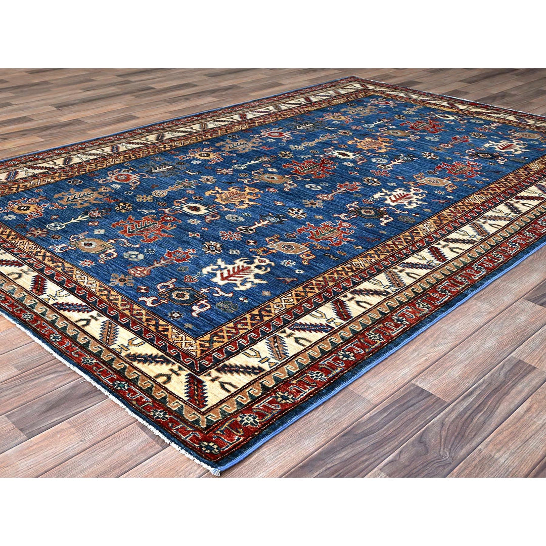 5'10" x 8'9" New Hand Knotted Blue Wool Rectangle Oriental Rug - MOA10286564