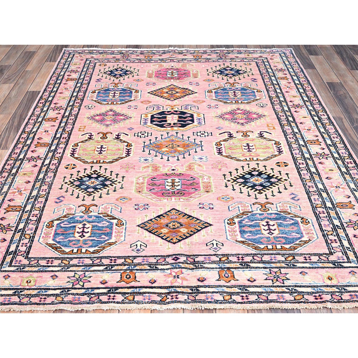 5'1" x 6'7" New Hand Knotted Pink Wool Rectangle Oriental Rug - MOA10286569