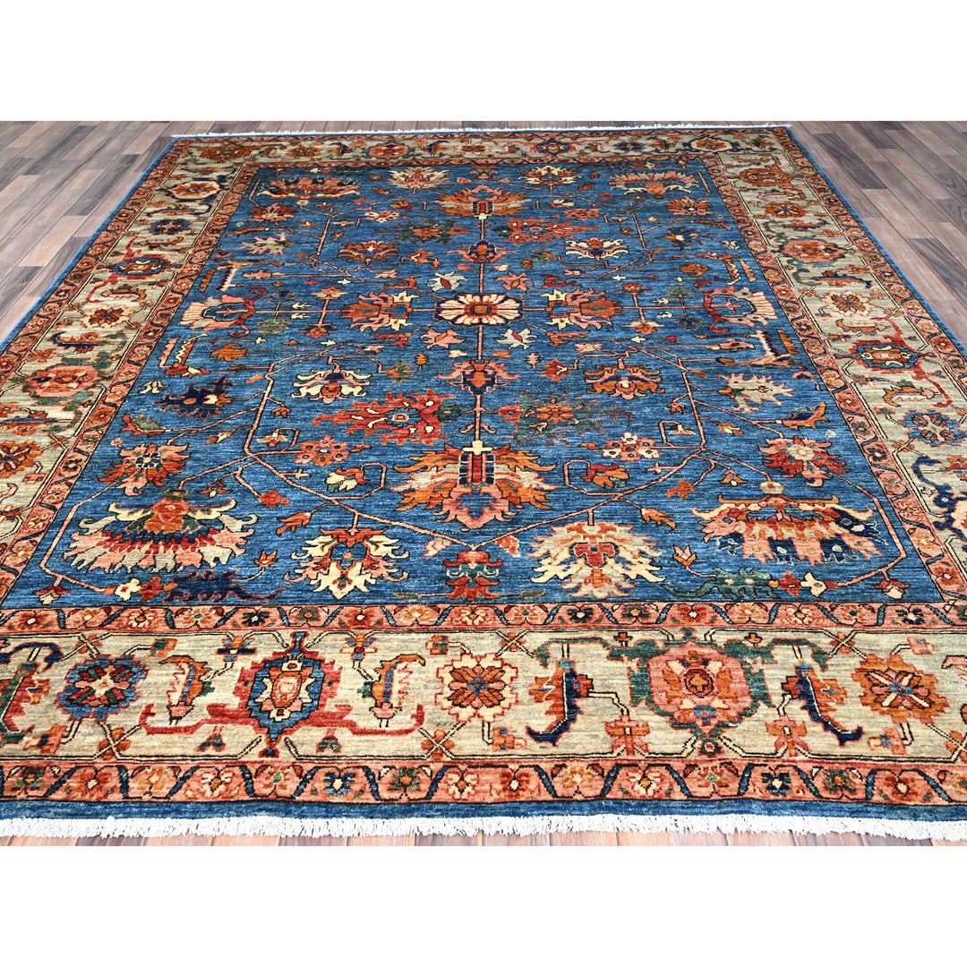 8'3" x 9'9" New Hand Knotted Blue Wool Rectangle Oriental Rug - MOA10286575