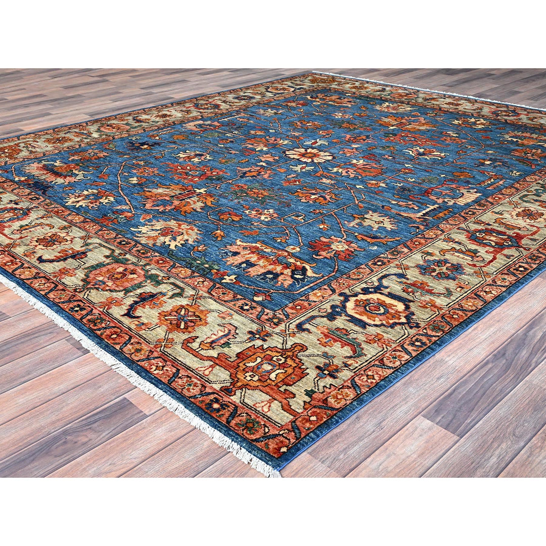 8'3" x 9'9" New Hand Knotted Blue Wool Rectangle Oriental Rug - MOA10286575