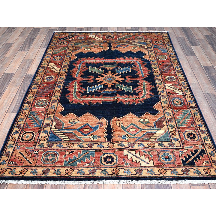 4'1" x 6'2" New Hand Knotted Blue Wool Rectangle Oriental Rug - MOA10286589