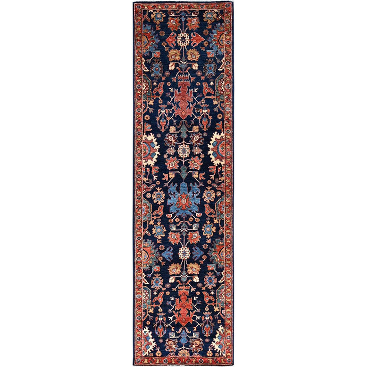 2'9" x 10'2" New Hand Knotted Blue Wool Runner Oriental Rug - MOA10286590